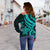 Cook Islands Women's Off Shoulder Sweater - Turquoise Tentacle Turtle - Polynesian Pride