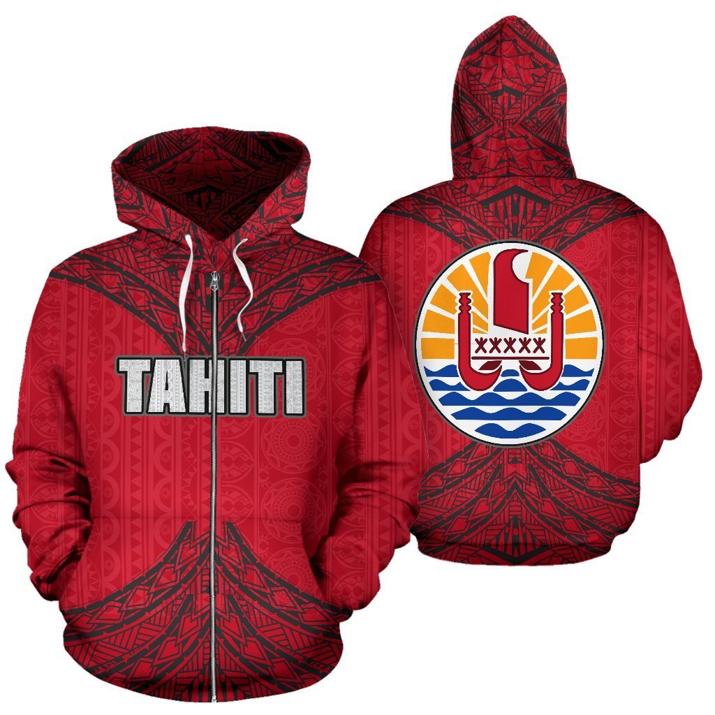 Tahiti All Over Zip up Hoodie Polynesian Royal Style Unisex Red - Polynesian Pride