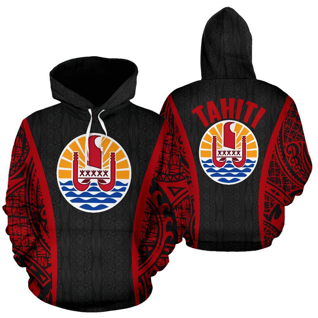 Tahitian Hoodie Tahiti Coat of Arms Polynesian Tattoo Black Unisex White - Polynesian Pride
