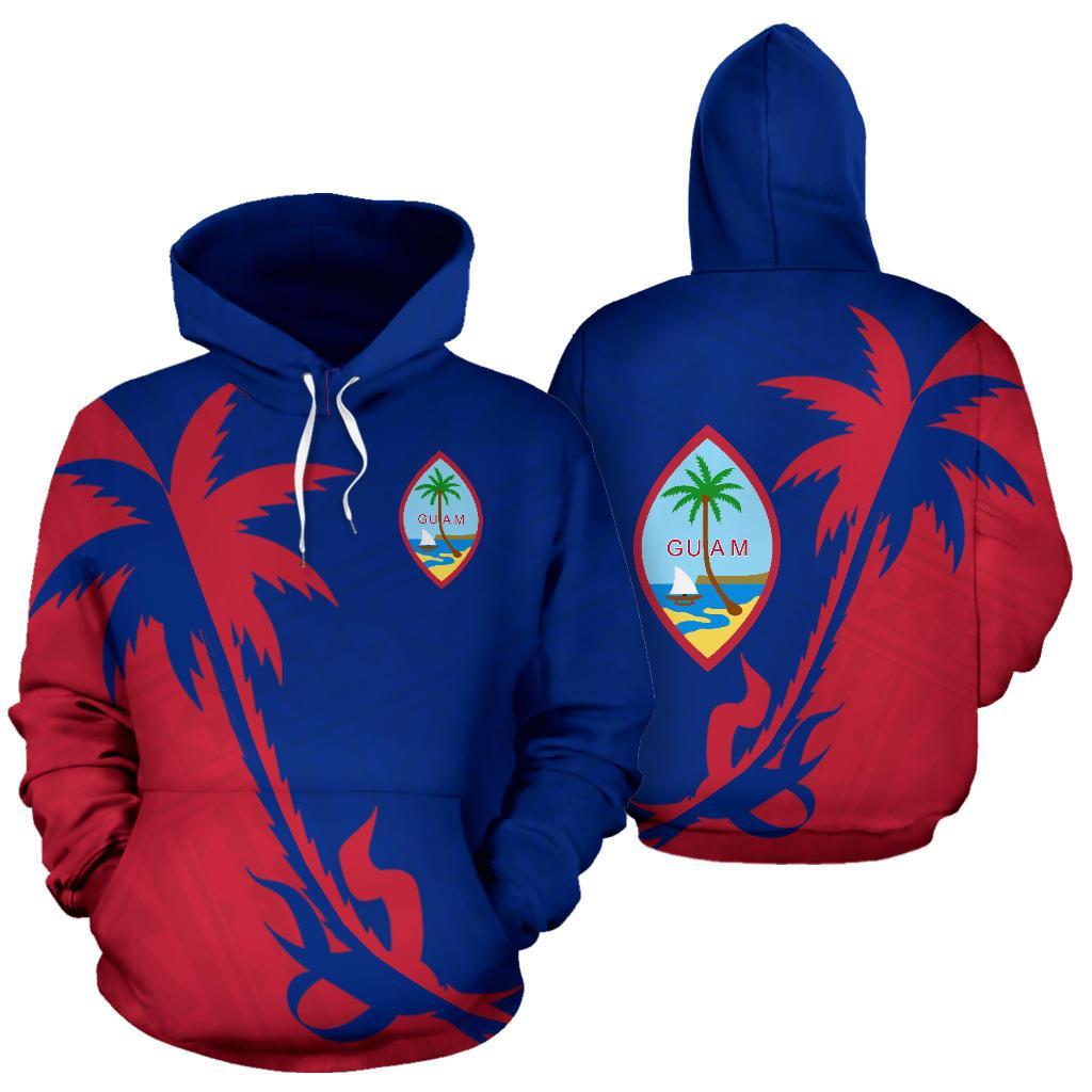 Guam Hoodie Guam Coat of Arms Coconut Tree Unisex Red Blue - Polynesian Pride