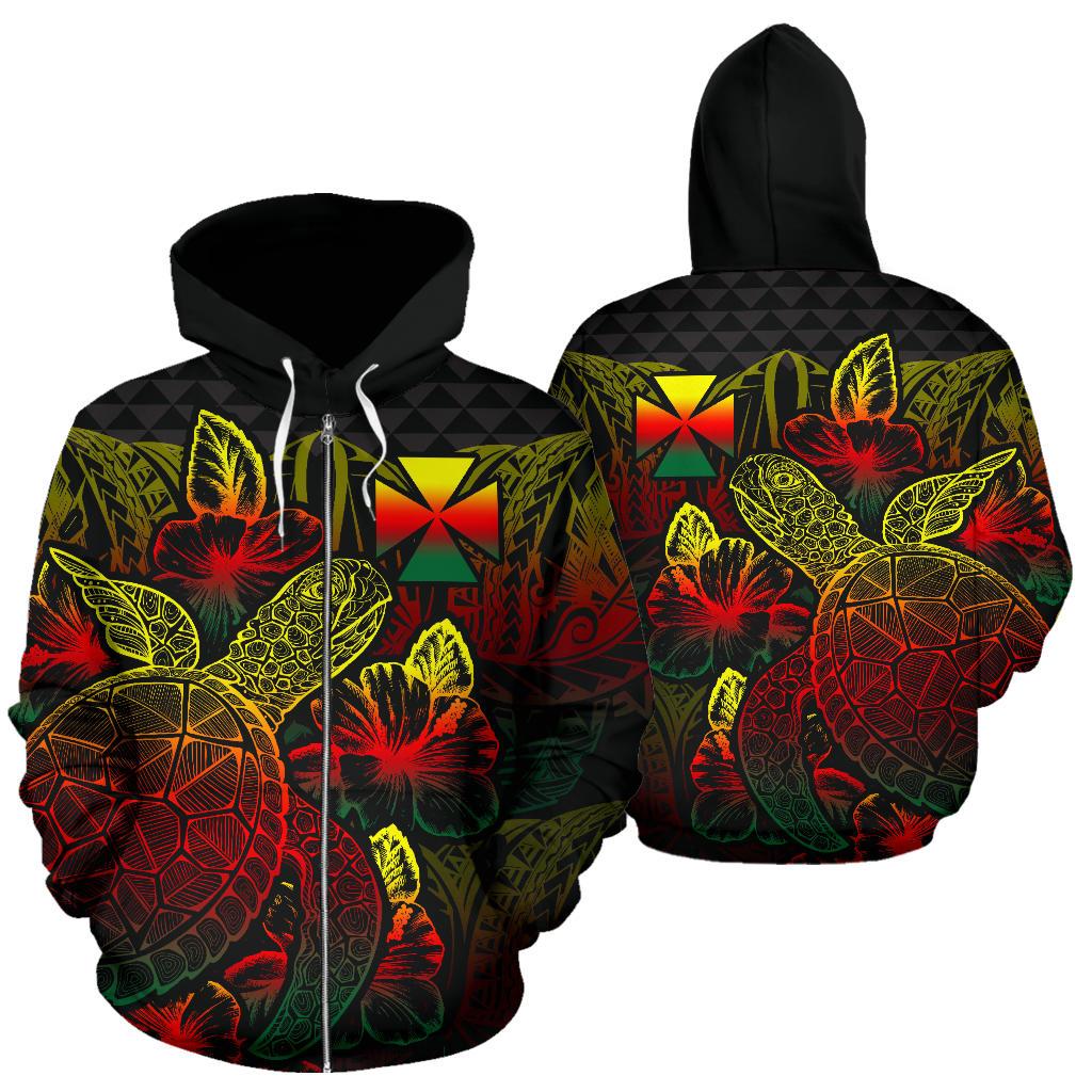 Wallis and Futuna Polynesian Zip up Hoodie Turtle Hibiscus Reggae Unisex Reggae - Polynesian Pride