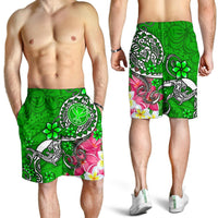 Hawaii Men's Shorts - Turtle Plumeria Polynesian Tattoo Green Color - Polynesian Pride