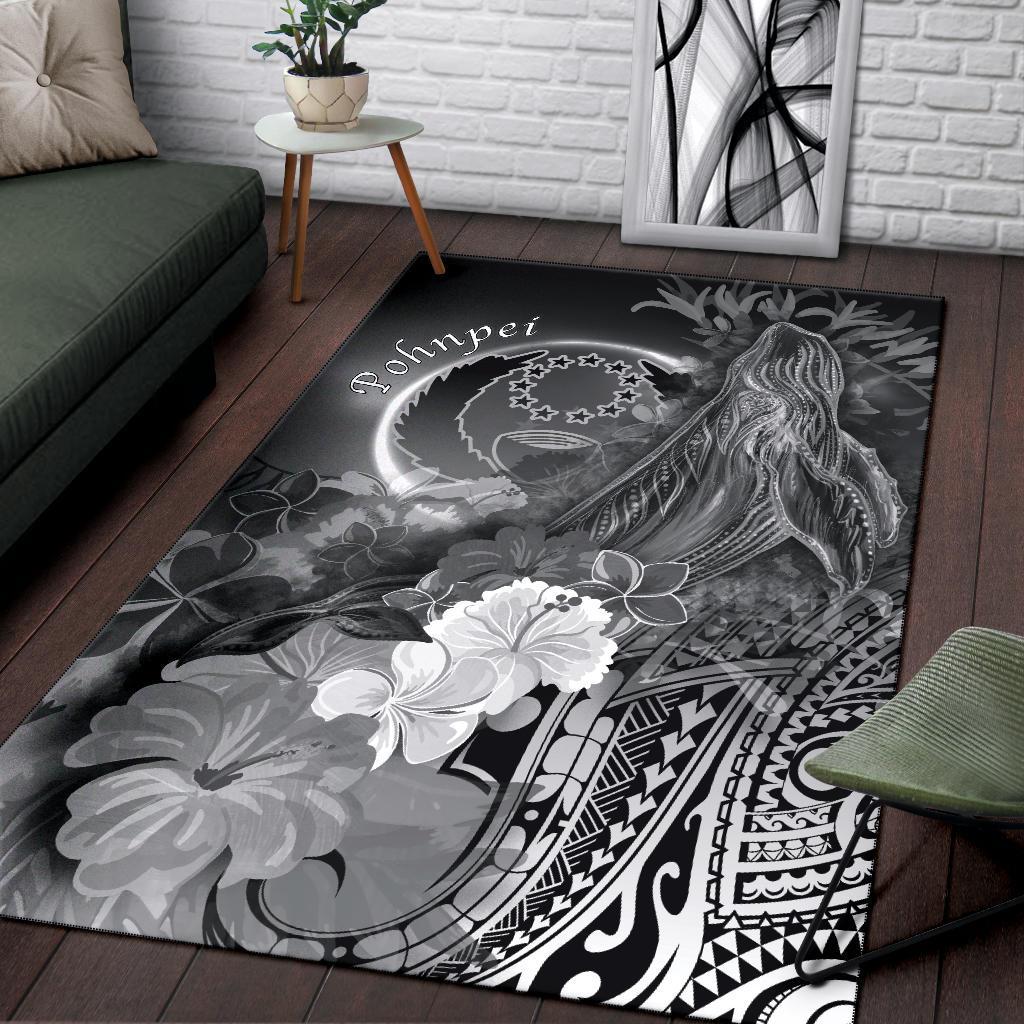 Pohnpei Area Rug - Humpback Whale with Tropical Flowers (White) - Polynesian Pride