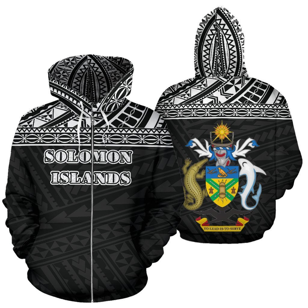 Solomon Islands All Over Zip up Hoodie Polynesian Back Version Unisex White - Polynesian Pride