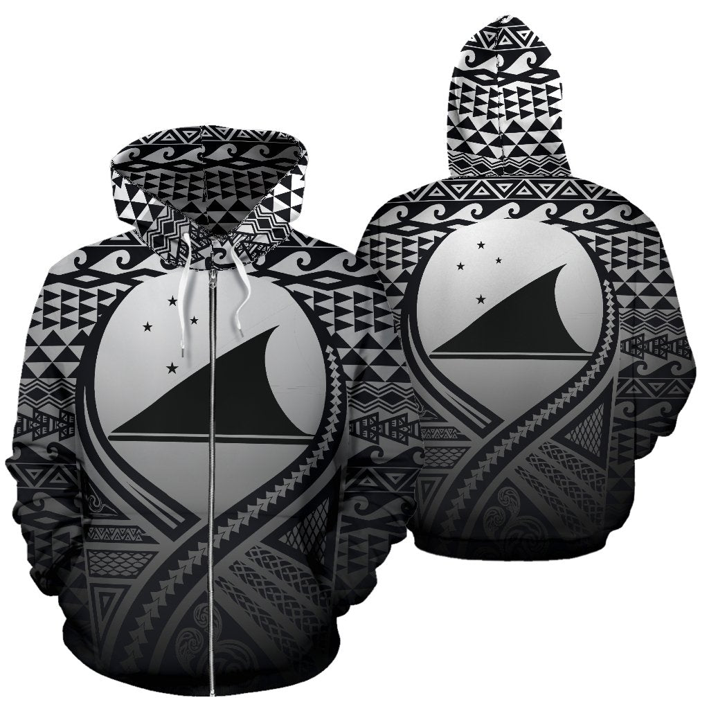 Tokelau All Over Zip up Hoodie Lift up Black Unisex Black - Polynesian Pride