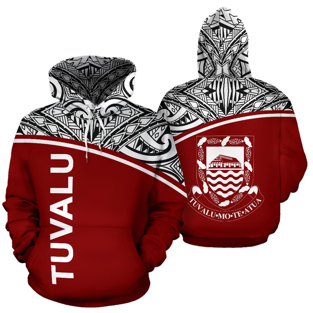 Tuvalu Polynesian Hoodie Curve Red Unisex Red - Polynesian Pride