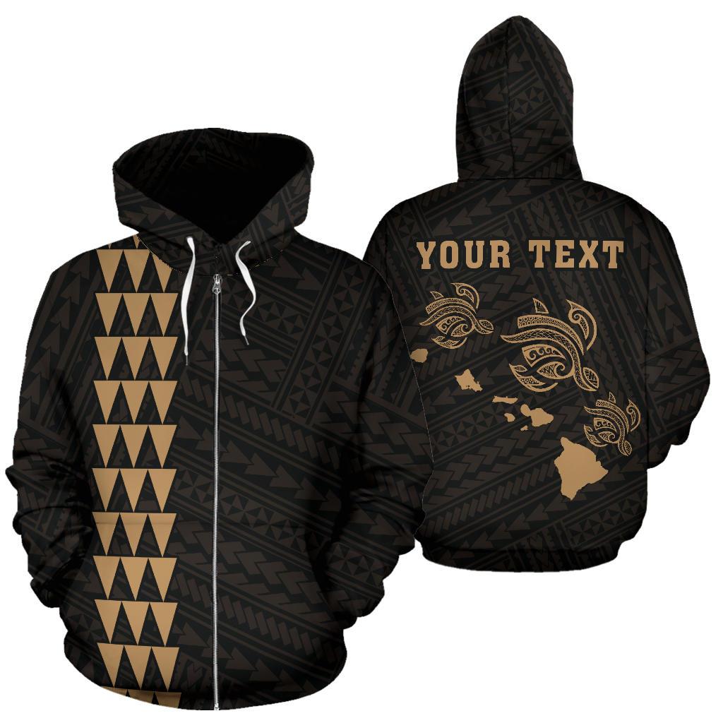 Polynesian Kakau Three Turtles Map Hawaii Custom Zip Hoodie Gold Unisex Gold - Polynesian Pride