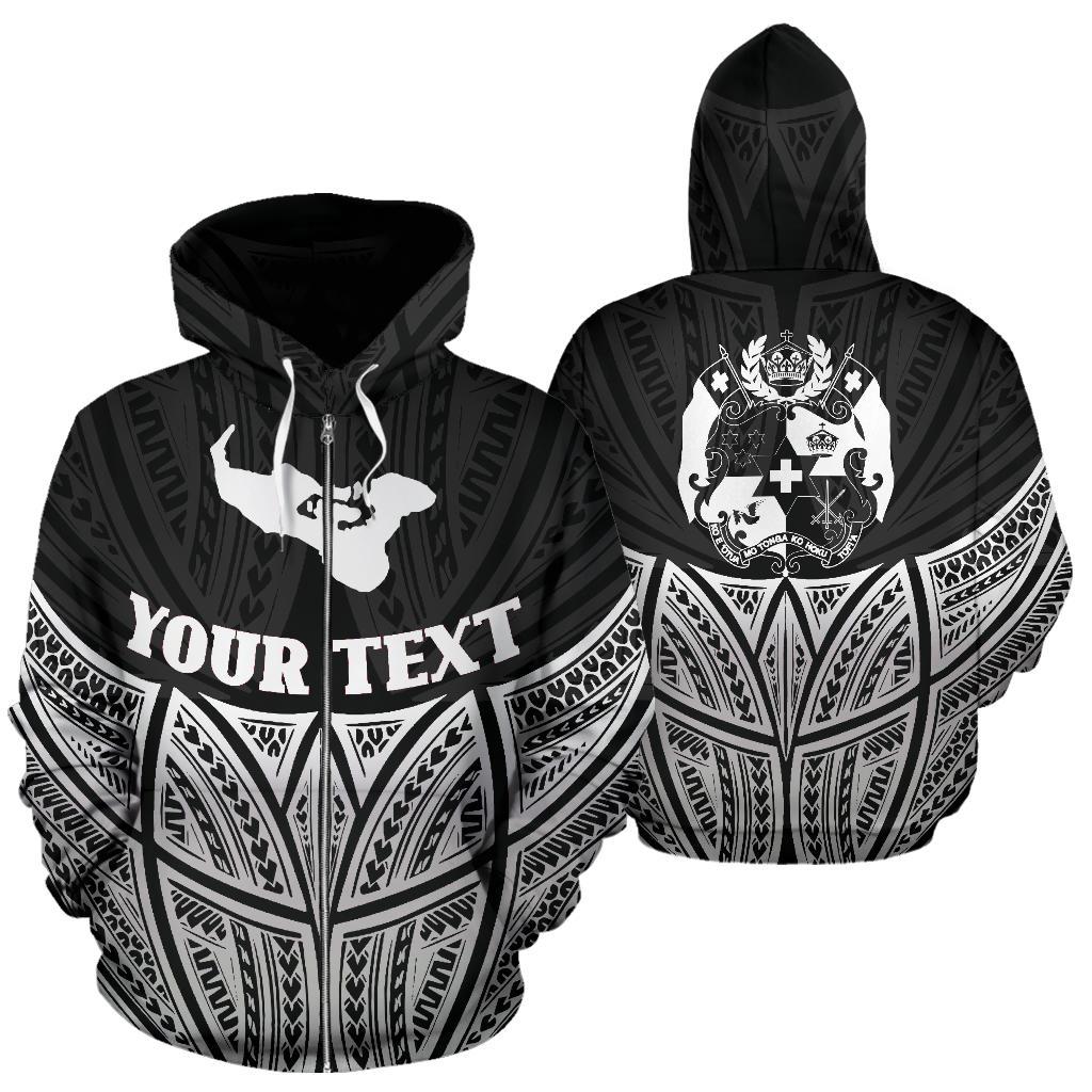 Tonga Polynesian Custom Zip up Hoodie Black Pride Map and Seal Unisex Black - Polynesian Pride