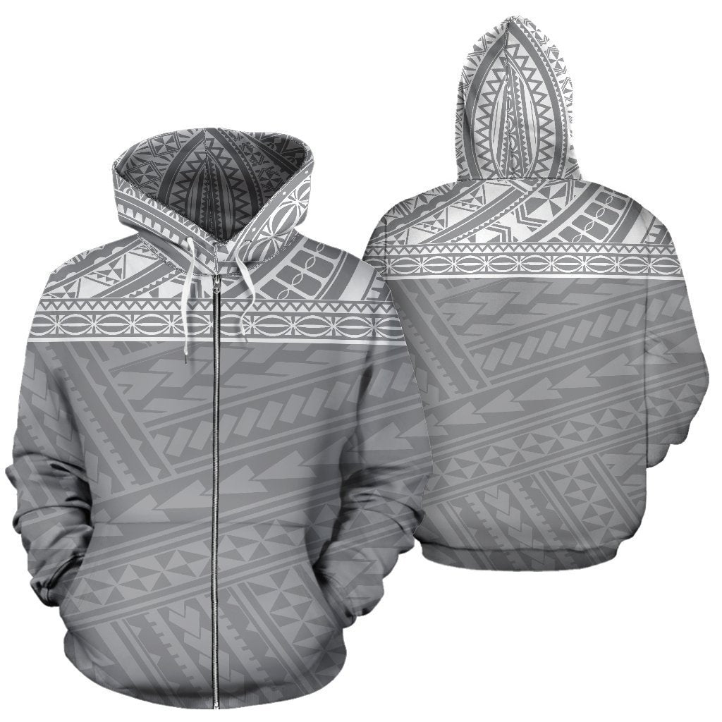Polynesian All Over Zip up Hoodie Polynesian Grey Version Unisex Grey - Polynesian Pride