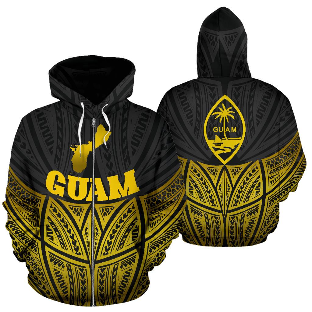 Guam Polynesian Zip up Hoodie Gold Pride Map and Seal Unisex Gold - Polynesian Pride