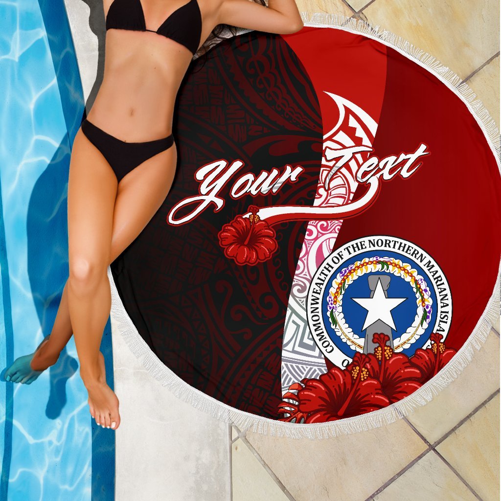 Northern Mariana Islands Custom Personalised Polynesian Beach Blanket - Coat Of Arm With Hibiscus - Polynesian Pride