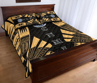 Northern Mariana Islands Quilt Bed Set - Northern Mariana Islands Seal & Polynesian Yellow Tattoo Style - Polynesian Pride