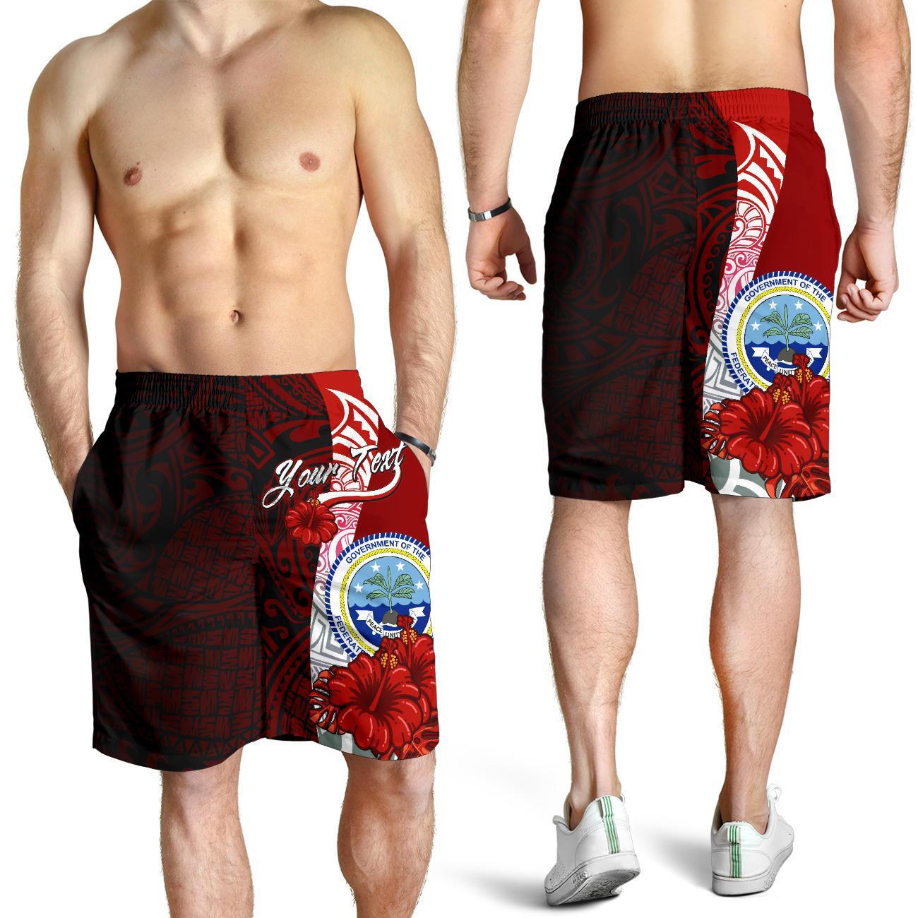 Federated States Of Micronesia Polynesian Custom Personalised Men's Shorts - Coat Of Arm With Hibiscus Red - Polynesian Pride