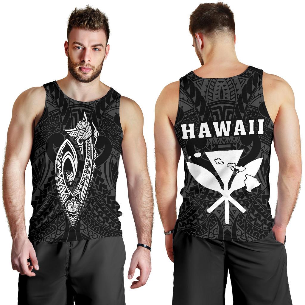 Hawaii Kakau Makau Fish Hook Kanaka Map Men's Tank Top Polynesian - White White - Polynesian Pride