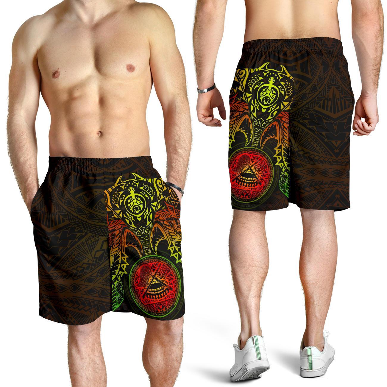 American Samoa Polynesian Shorts (Men) - Reggae Turtle Manta Ray RED - Polynesian Pride