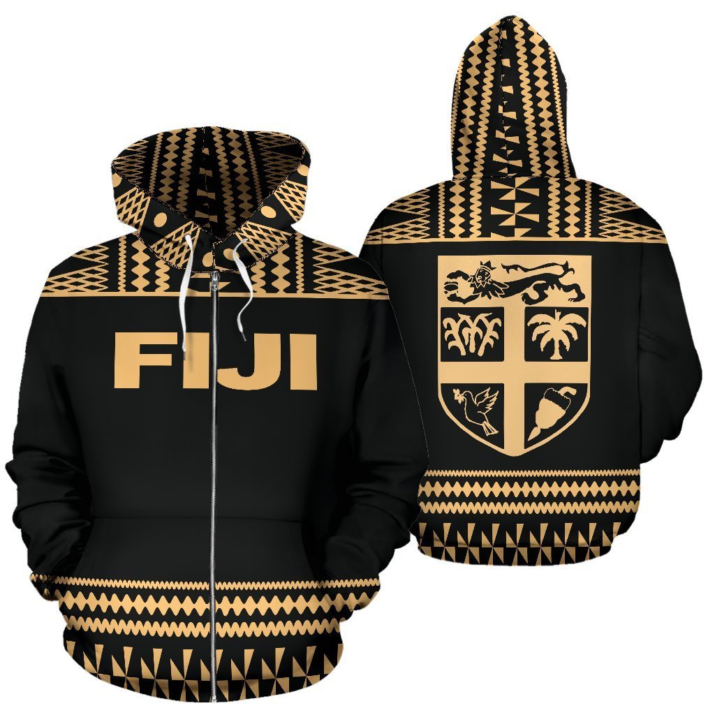 Fiji All Over Zip up Hoodie Polynesian Gold Version Unisex White - Polynesian Pride