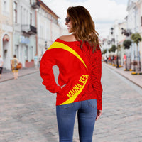 Hawaiian Mauna Kea Polynesian Women's Off Shoulder Sweater - Circle Style - Black - Polynesian Pride