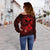 Polynesian Hawaii Kanaka Maoli Off Shoulder Sweater - Humpback Whale with Hibiscus (Red) - Polynesian Pride