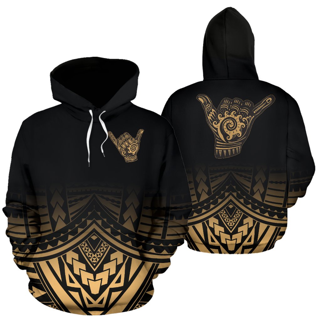 Polynesian All Over Hoodie Shaka Gold Version Unisex White - Polynesian Pride