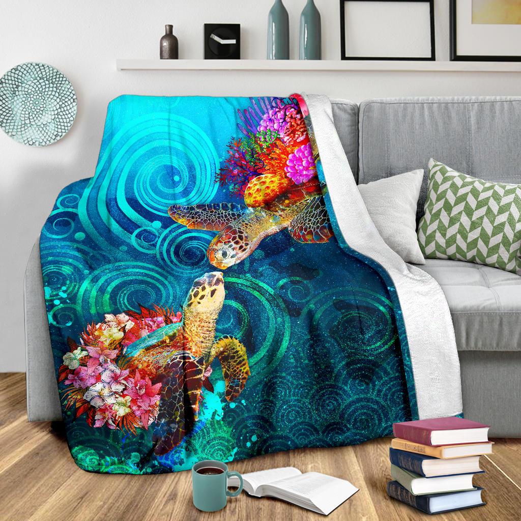 Polynesian Kanaka Maoli (Hawaiian) Premium Blanket - Turtle Hawaii Map - Polynesian Pride