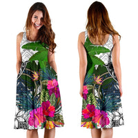 Palau Midi Dress White - Turtle Plumeria Banana Leaf Crest - Polynesian Pride