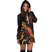 FiJi Polynesian Hoodie Dress - Turtle With Blooming Hibiscus Gold - Polynesian Pride