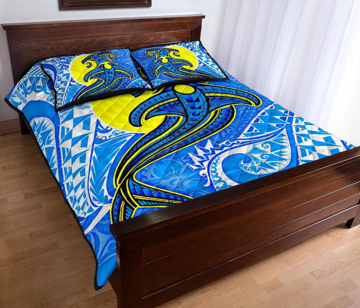 Palau Polynesian Quilt Bed Set - Palau Flag with Polynesian Tattoo - Polynesian Pride