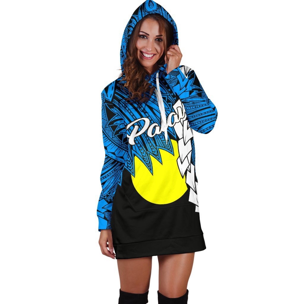 Palau Polynesian Hoodie Dress - Tribal Wave Tattoo Flag Style - Polynesian Pride