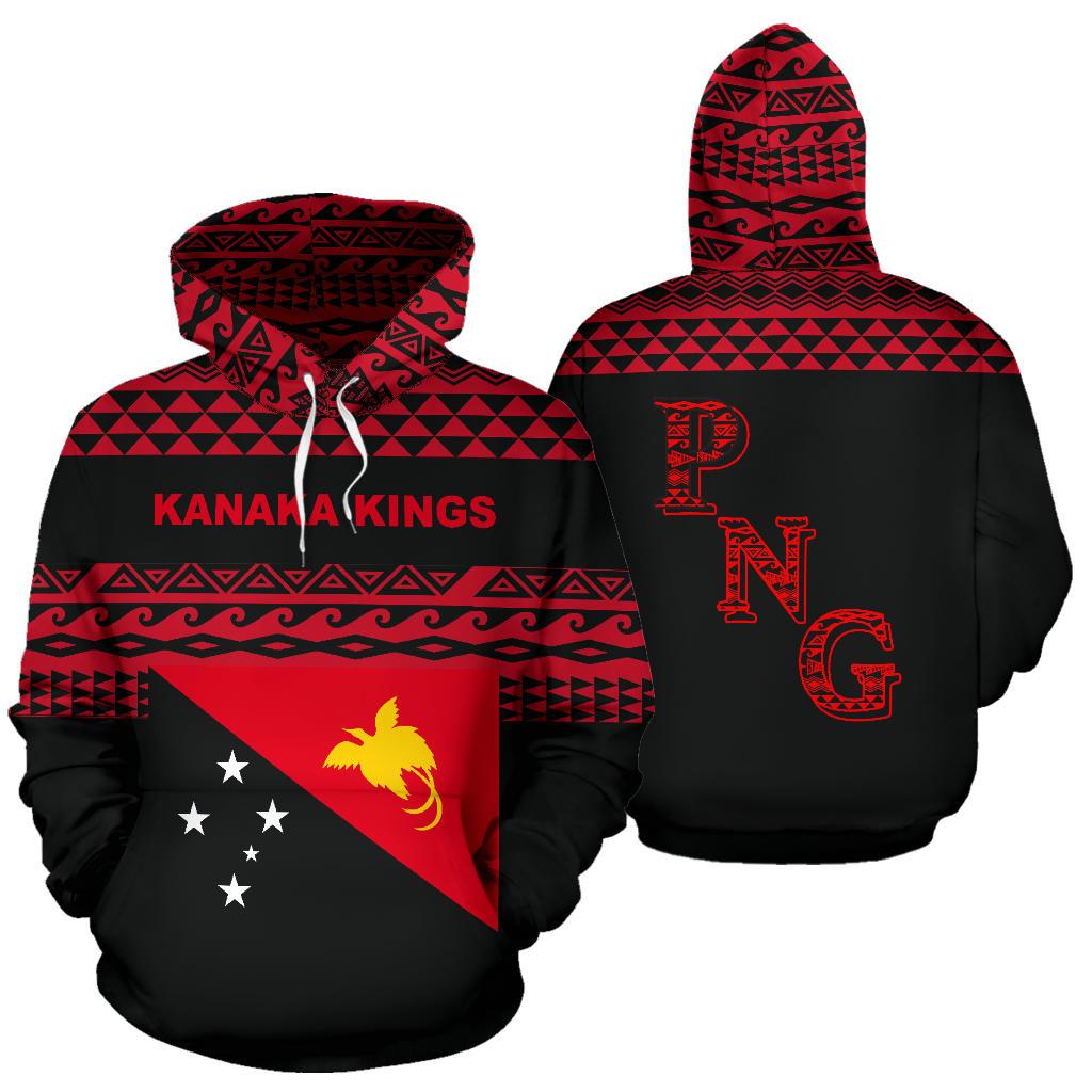 Kanaka Kings All Over Hoodie PNG Flag Unisex Black - Polynesian Pride
