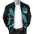 Vanuatu Polynesian Men's Bomber Jacket - Turtle With Blooming Hibiscus Turquoise - Polynesian Pride