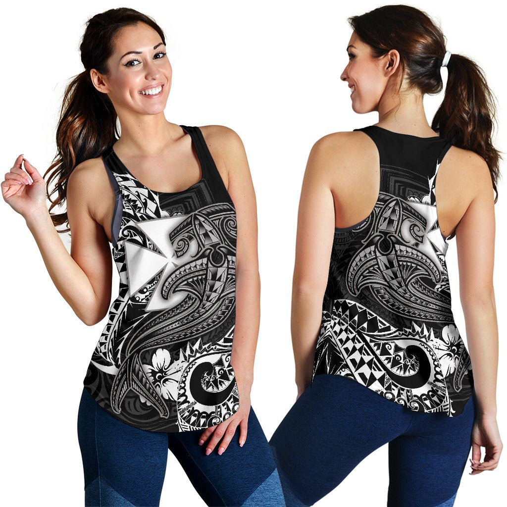 Polynesian Wallis and Futuna Women's Raccerback Tank - White Shark Polynesian Tattoo White - Polynesian Pride