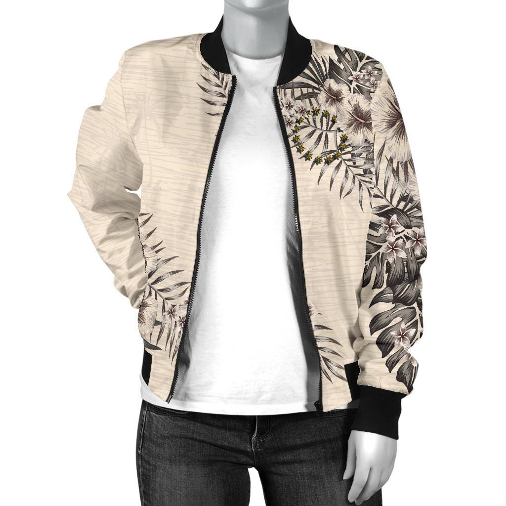 Cook Islands Women's Bomber Jacket - The Beige Hibiscus - Polynesian Pride