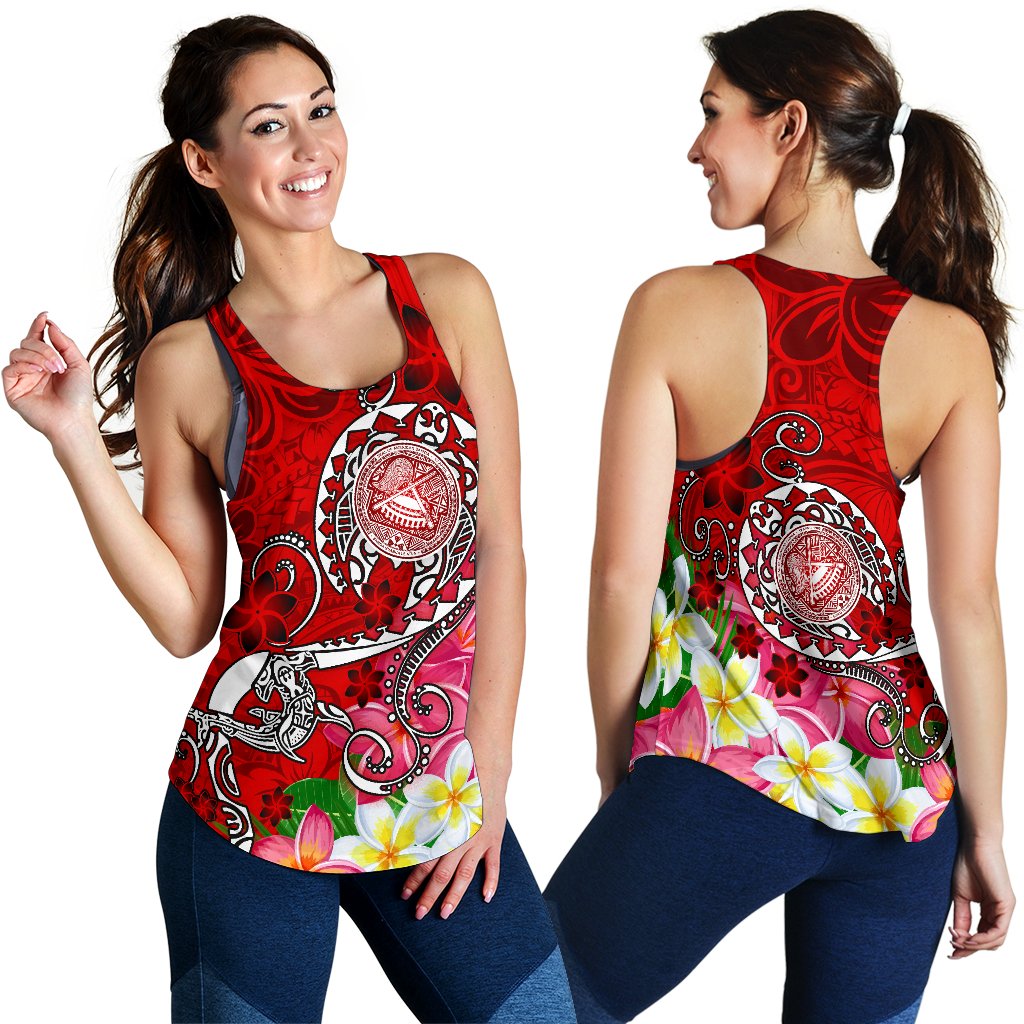 American Samoa Polynesian Women's Racerback Tank - Turtle Plumeria (Red) Red - Polynesian Pride