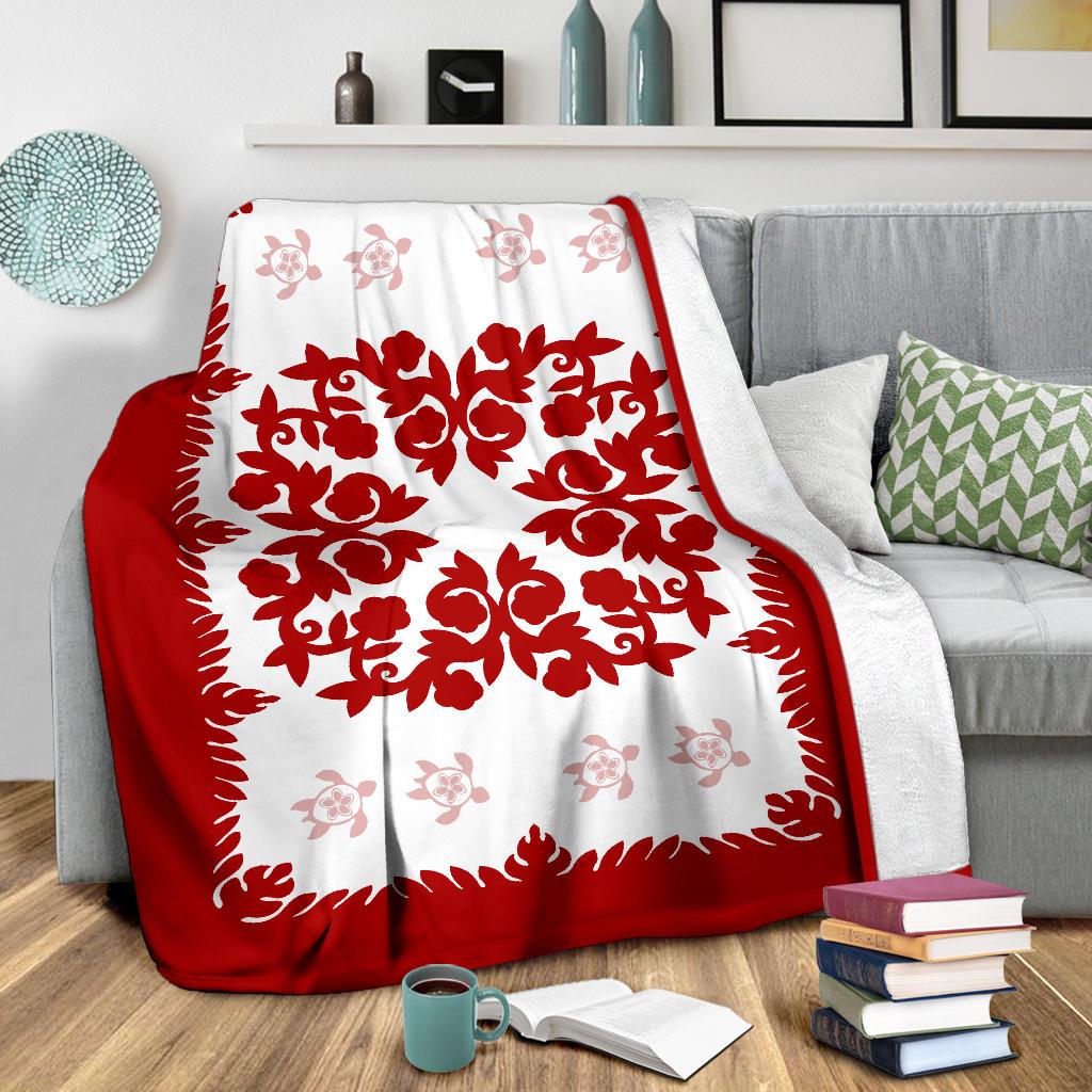 Hawaii Premium Blanket - Hawaiian Quilt Plumeria Medallion Red - AH - Polynesian Pride