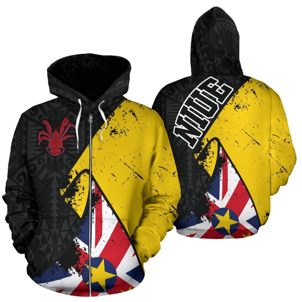 Niue Zip up Hoodie Niue Uga Flag Grunge Special A02 Unisex Black - Polynesian Pride