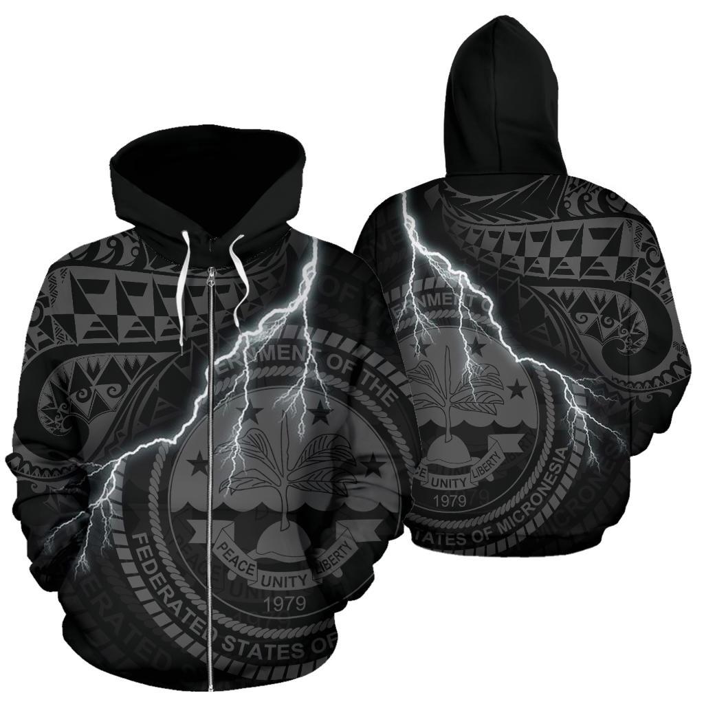 Federated States of Micronesian Zip up Hoodie Lighting Thunder Unisex Black - Polynesian Pride
