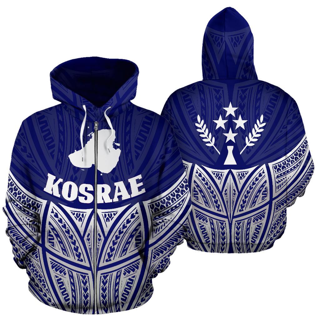 Kosrae Polynesian Zip up Hoodie Blue Pride Map and Seal Unisex Blue - Polynesian Pride