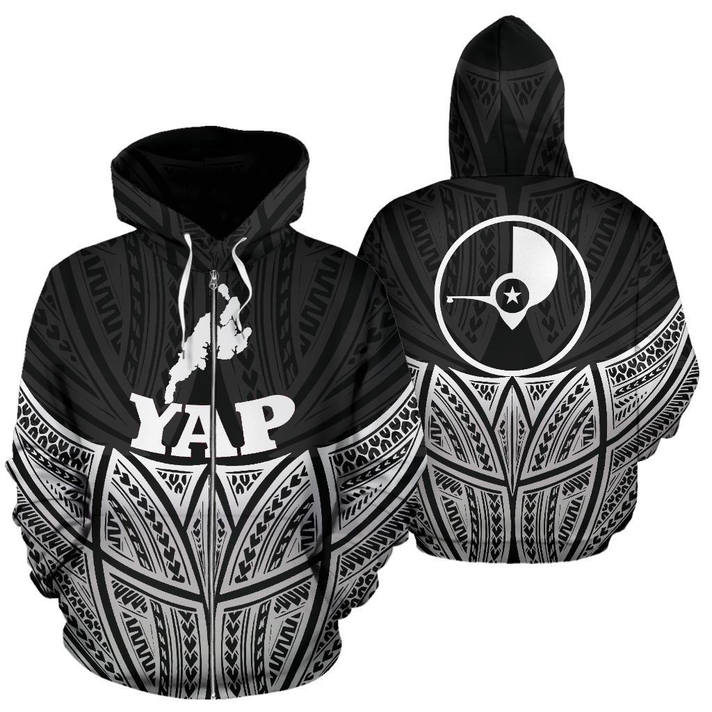 Yap Polynesian Zip up Hoodie Black Pride Map and Seal Unisex Black - Polynesian Pride