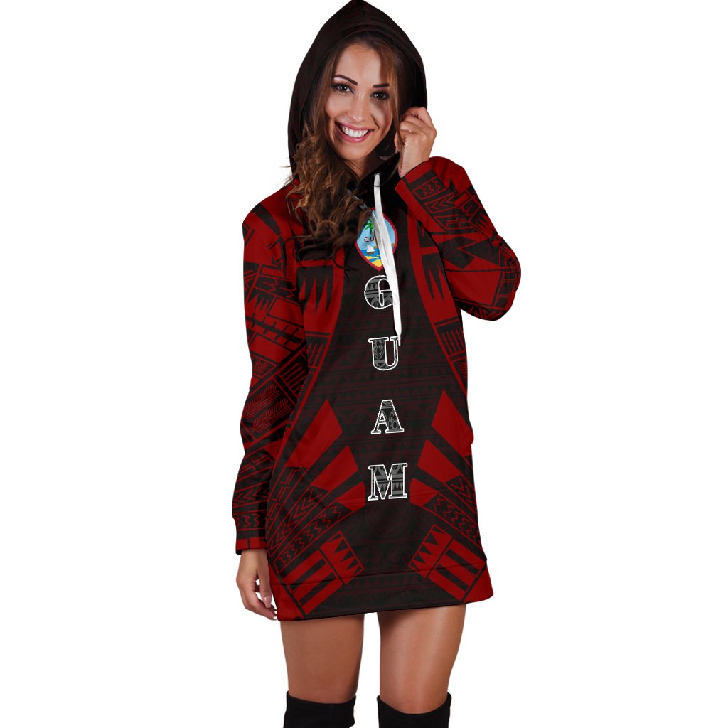 Guam Hoodie Dress - Polynesian Tattoo Red - Polynesian Pride