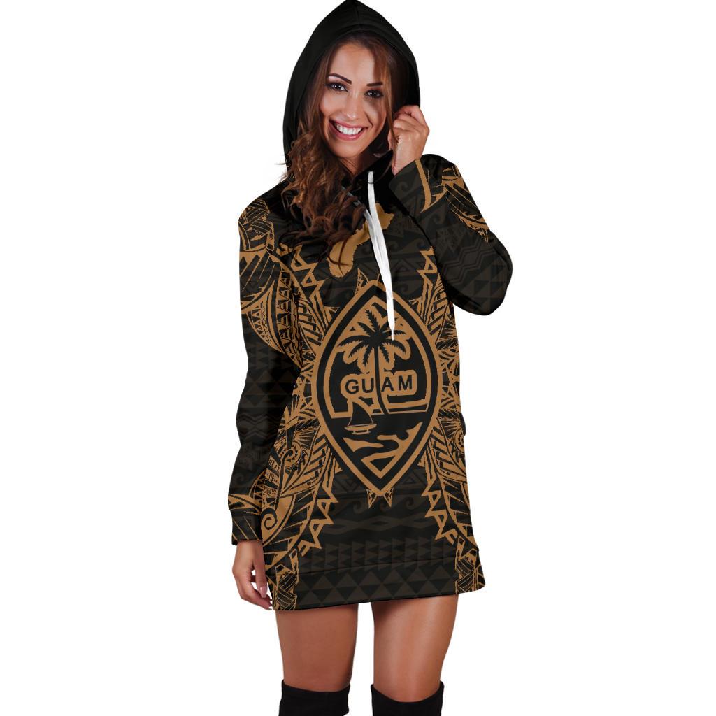 Guam Polynesian Hoodie Dress Map Gold - Polynesian Pride