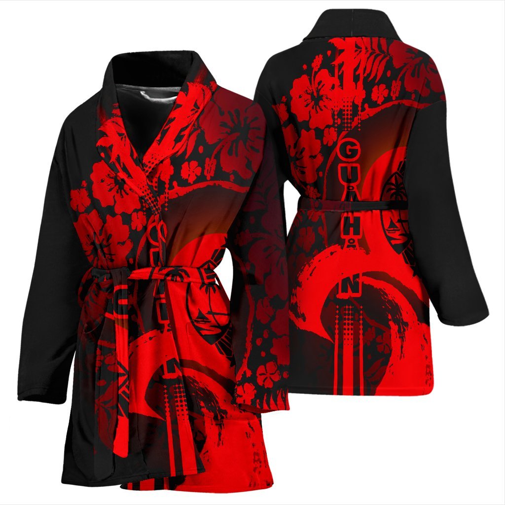 Guam Women's Bathrobe - Hibiscus And Wave Red - Polynesian Pride