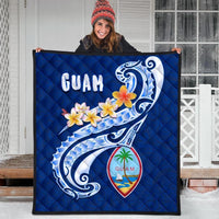 Guam Premium Quilt - Guam Seal Polynesian Patterns Plumeria (Blue) - Polynesian Pride