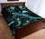 Wallis and Futuna Polynesian Quilt Bed Set - Turtle With Blooming Hibiscus Turquoise - Polynesian Pride