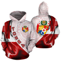 Tonga Polynesian Hoodie Waving Silky Flag Unisex Red - Polynesian Pride