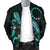 Cook Islands Polynesian Men's Bomber Jacket - Turtle With Blooming Hibiscus Turquoise - Polynesian Pride