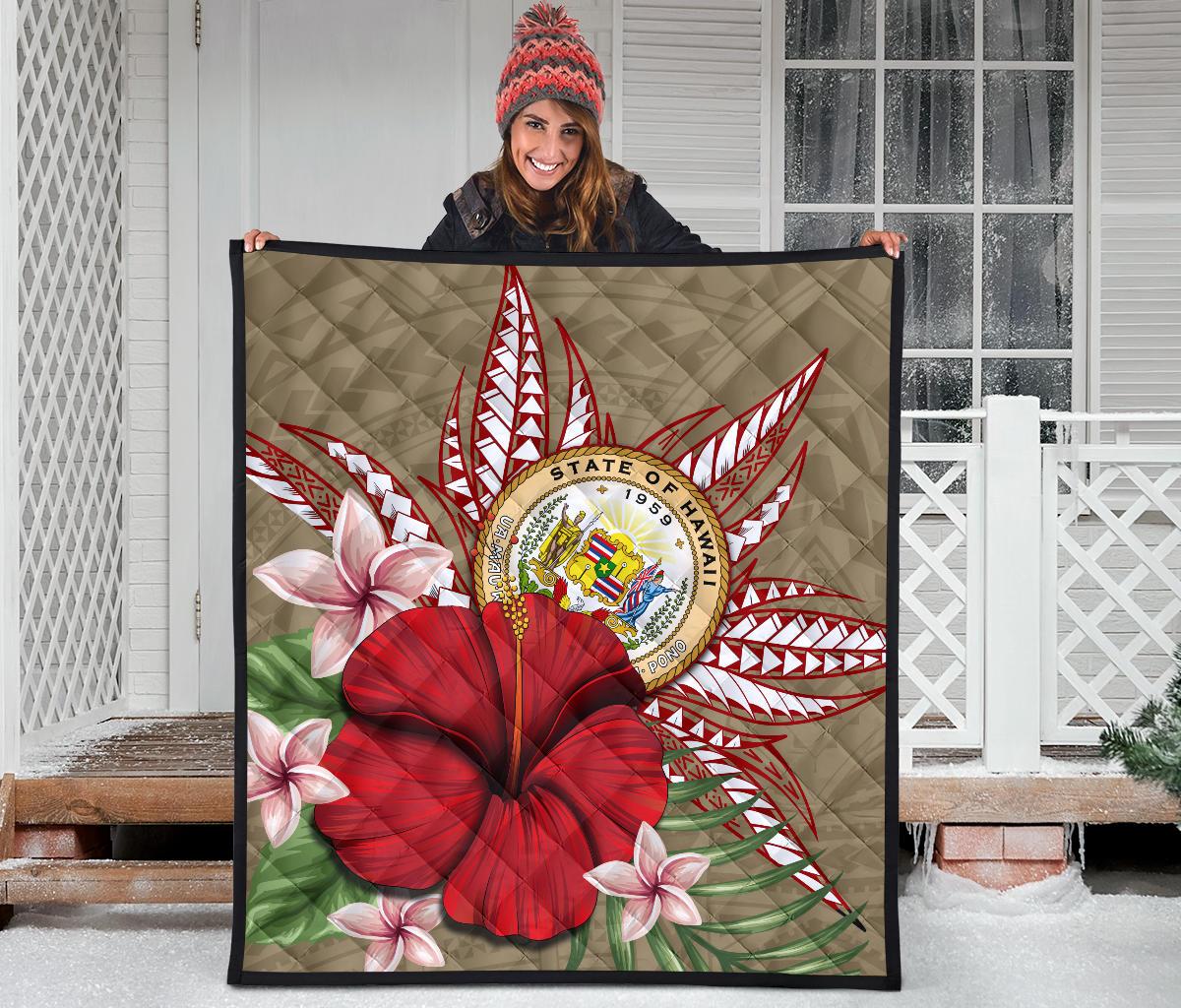 Hawaii Polynesian Coat Of Arm Tropical Premium Quilt - AH - Polynesian Pride