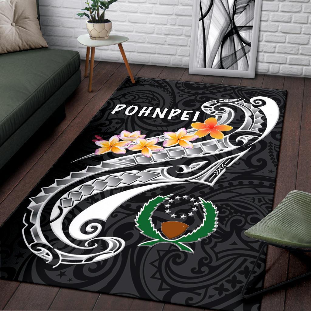 Pohnpei Area Rug - Pohnpei Seal Polynesian Patterns Plumeria (Black) Black - Polynesian Pride