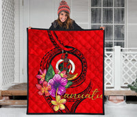 Vanuatu Polynesian Premium Quilt - Floral With Seal Red - Polynesian Pride