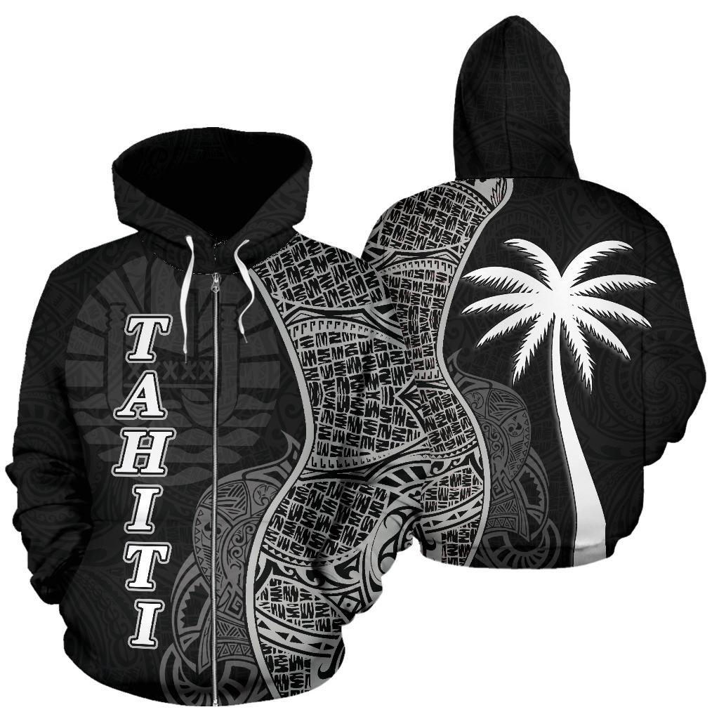 Tahiti Polynesian Zip up Hoodie Coconut Tree Black Unisex Black - Polynesian Pride