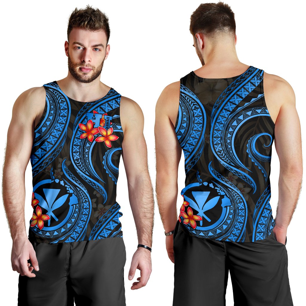 Polynesian Hawaii Men Tank Top - Blue Plumeria BLUE - Polynesian Pride